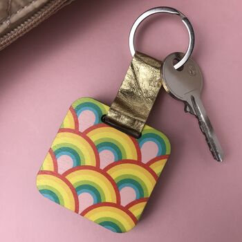 Personalised Rainbow Print Mirror Keyring, 3 of 6