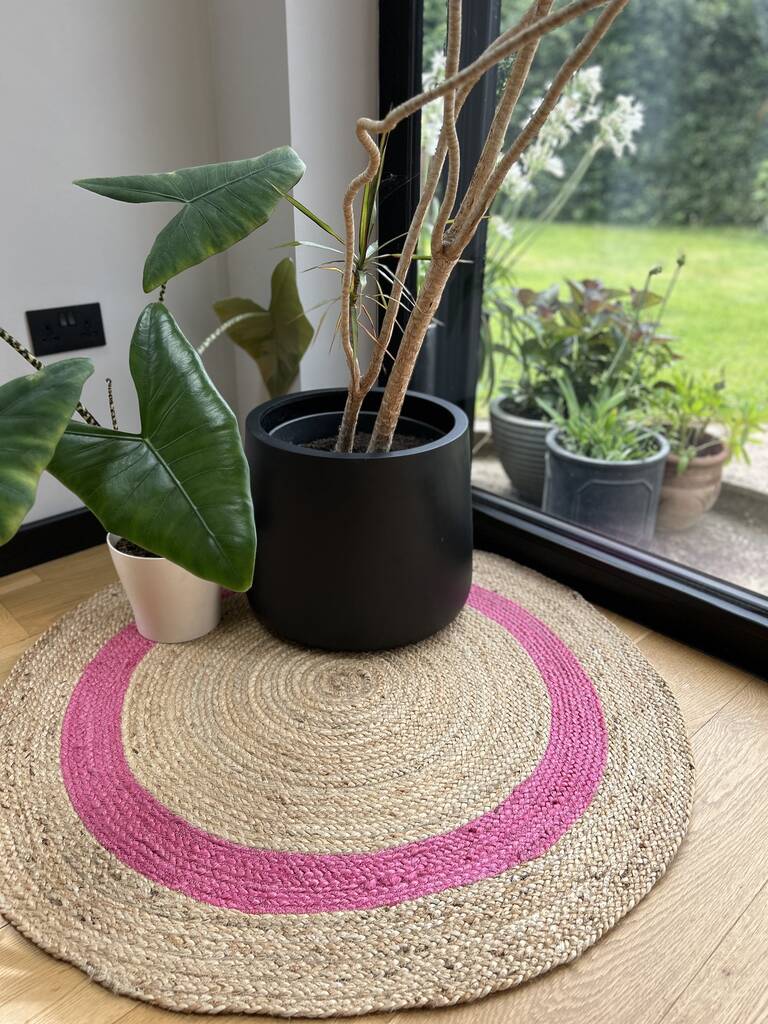 Pink Border Round Jute Rug, 1 of 3
