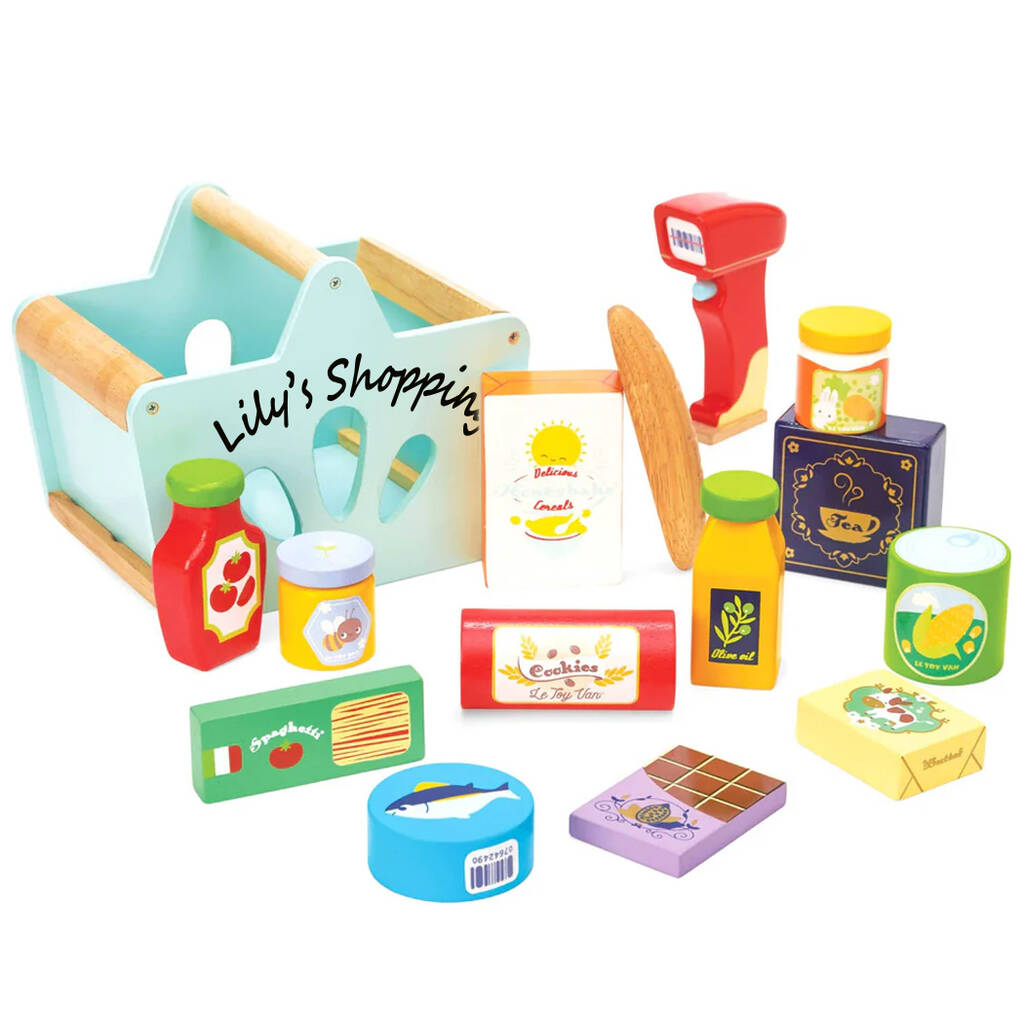 Personalised Wooden Shopping Basket, Shopping And Scanner, 1 of 1