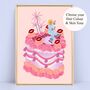 Personalised Lips Birthday Cake Illustration Art Print, thumbnail 1 of 9