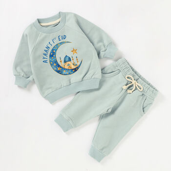 Personalised First Eid Tracksuit Moon And Star Blue, 2 of 6