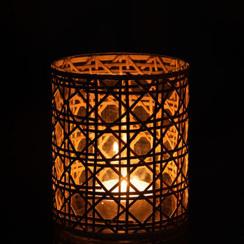 Natural Reeded Cane Glass Candle Hurricane, 3 of 4