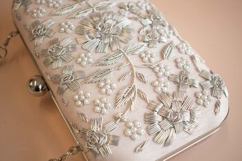 Asha, Nude Pink, Silver Embroidered Clutch, 3 of 5