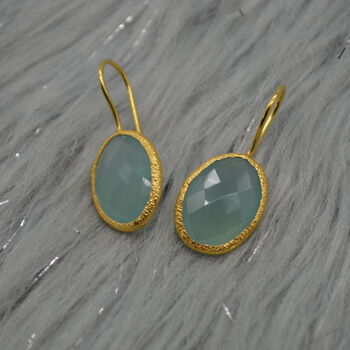 Aqua Chalcedony Gold Earrings: Dangle Drop, Silver, 4 of 7