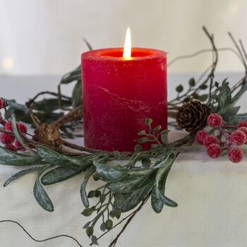 Iced Red Berry Candle Ring With Frosted Leaves, 6 of 6