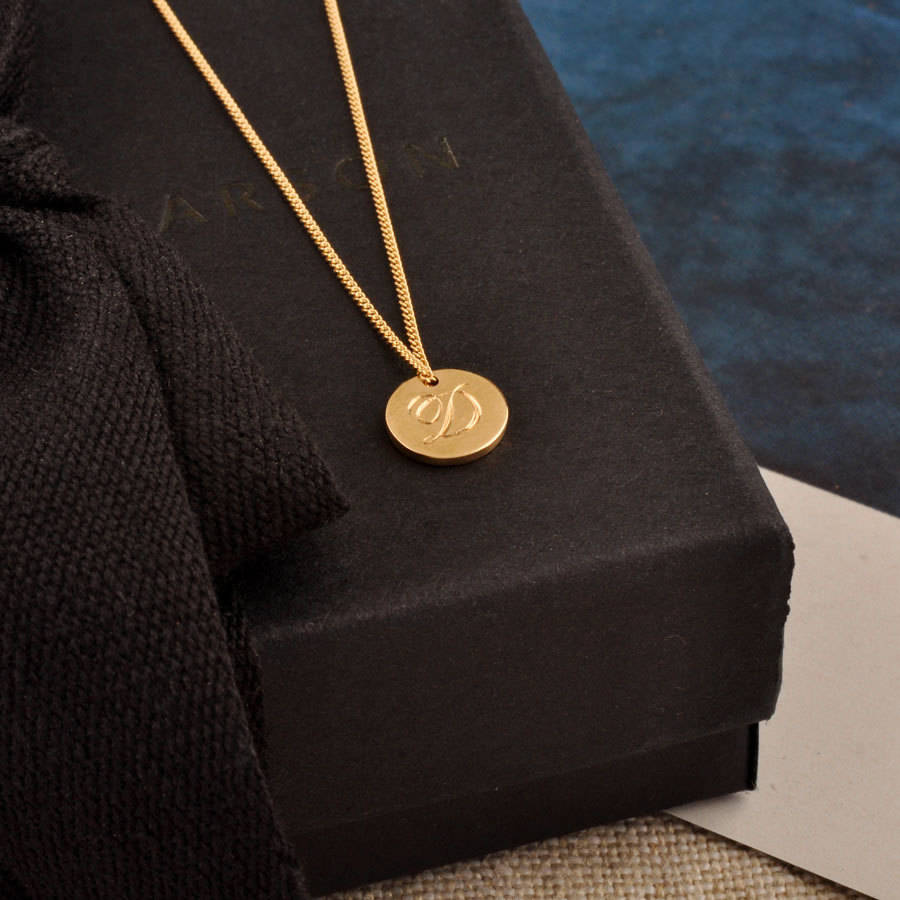 Double Sided Solid Gold Disc Initial Necklace By Lindsay Pearson ...