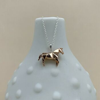 Personalised Rose Gold Plated Origami Horse Necklace, 3 of 7