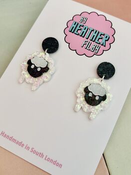 Sheep Glitter Resin Earrings / Gift For Animal Lover / Farmyard Jewellery / Fun Accessories, 3 of 5