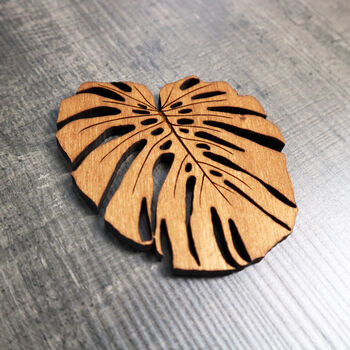 Wooden Drinks Coasters With Monstera Leaf Design, 6 of 6