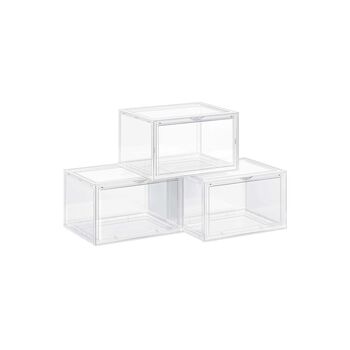 Three Stackable Clear Plastic Shoe Boxes Organisers, 3 of 7
