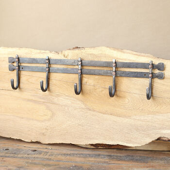 6th Anniversary Gift Handmade Iron And Copper Coat Rack, Three Or Five Hook Variations, 2 of 8