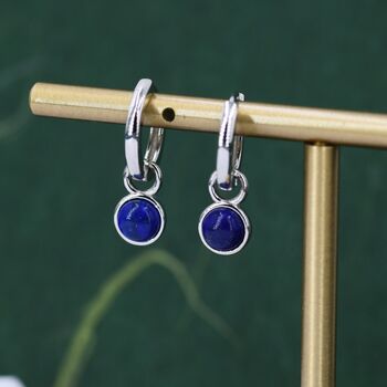 Sterling Silver Dangling Lapis Lazuli Hoop Earrings, 2 of 12