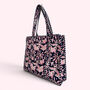 Navy And Pink Flower Quilted Cotton Tote Bag With Zip, thumbnail 3 of 6
