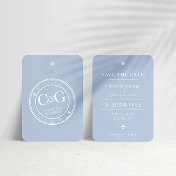 'Fly Away' Destination Save The Date Luggage Tag, 4 of 9