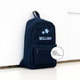 Navy Personalised Name And Design Unisex Mini Backpack, thumbnail 2 of 6