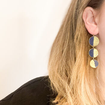 Navy And Gold Foil Large Statement Drop Earrings, 5 of 9