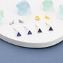 Tiny Sapphire Blue Cz Triangle Stud Earrings, thumbnail 1 of 10