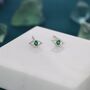 Sterling Silver Tiny Emerald Green Evil Eye Stud Earrings, thumbnail 5 of 12