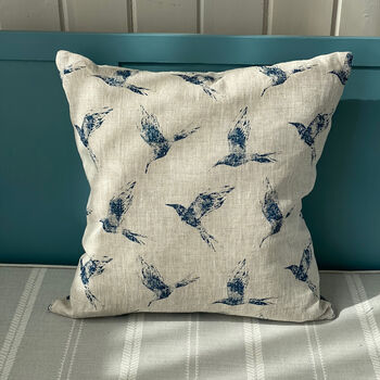 Inky Sky Bollin Bird Linen Cushion, 3 of 3