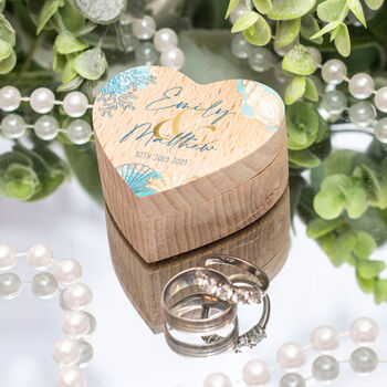 Watercolour Ocean Printed Wooden Heart Wedding Ring Box, 2 of 2