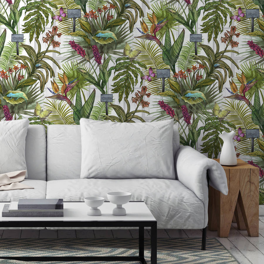 glasshouse tropical botanical print wallpaper by terrarium designs ...