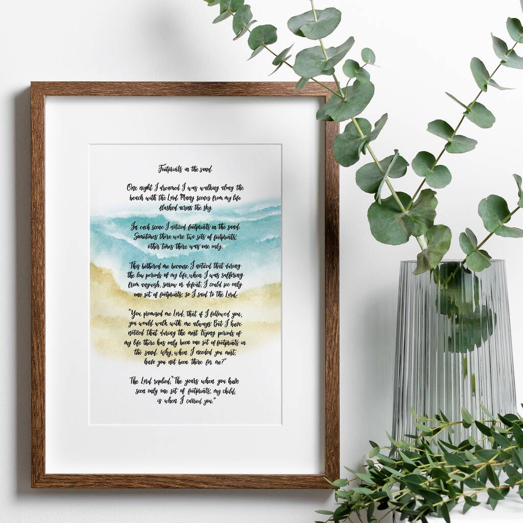 Footprints In The Sand Poem Print By Izzy & Pop