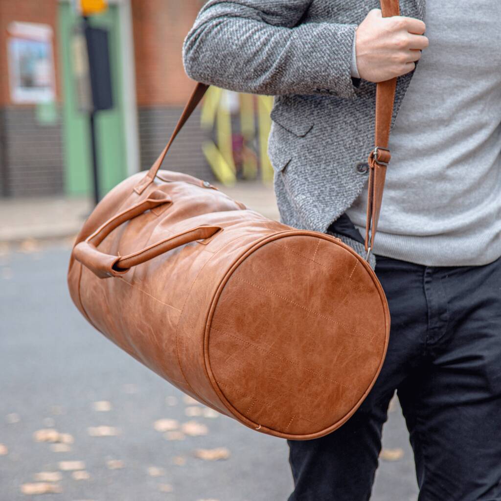 Faux Leather Barrel Bag With Personalised Luggage Tag By Duncan