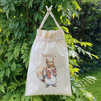 Personalised Squirrel Drawstring Christmas Gift Bag, 2 of 3