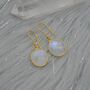 Rainbow Moonstone Gold Drop Earrings, June Birthstone, thumbnail 2 of 8