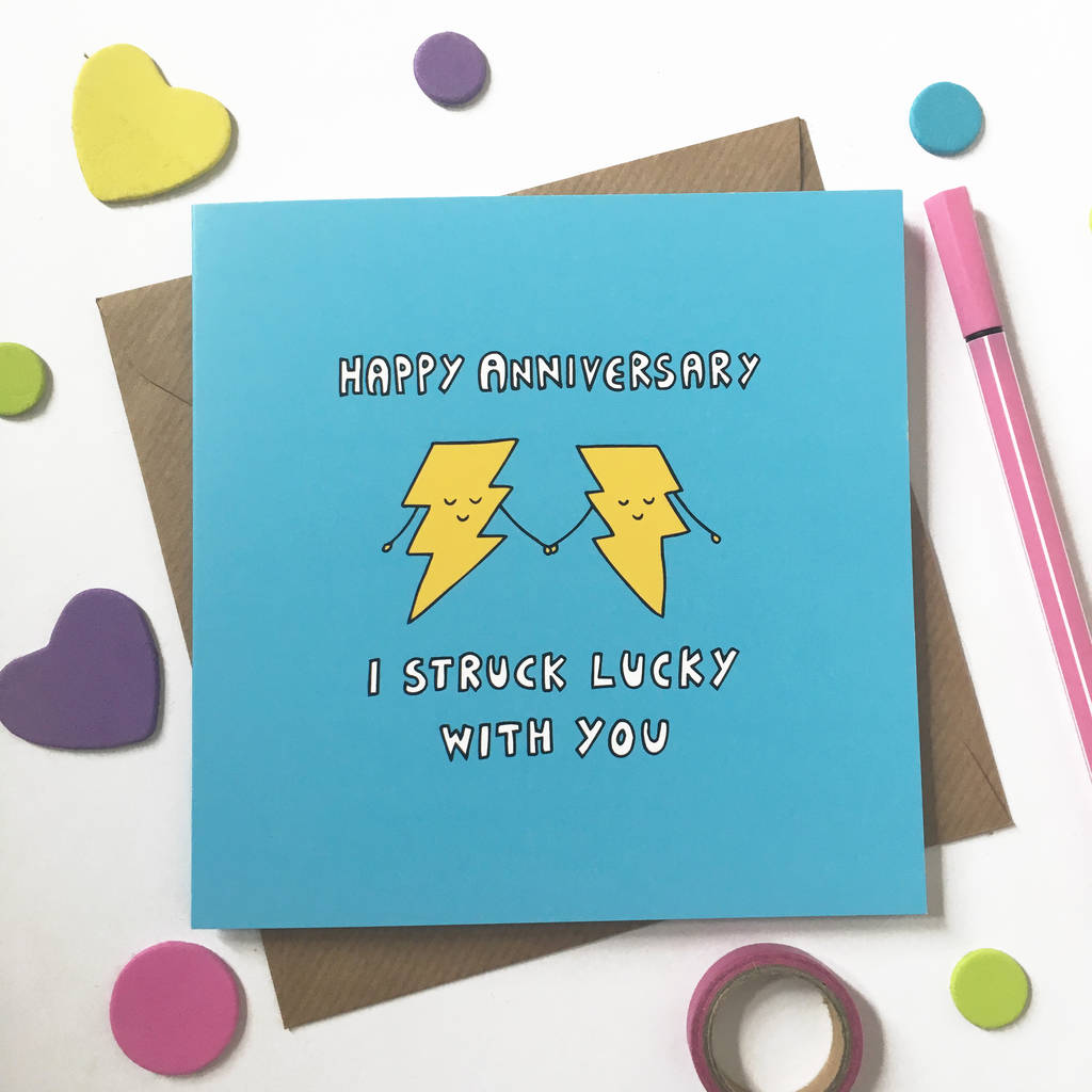 funny wedding anniversary card, struck lucky