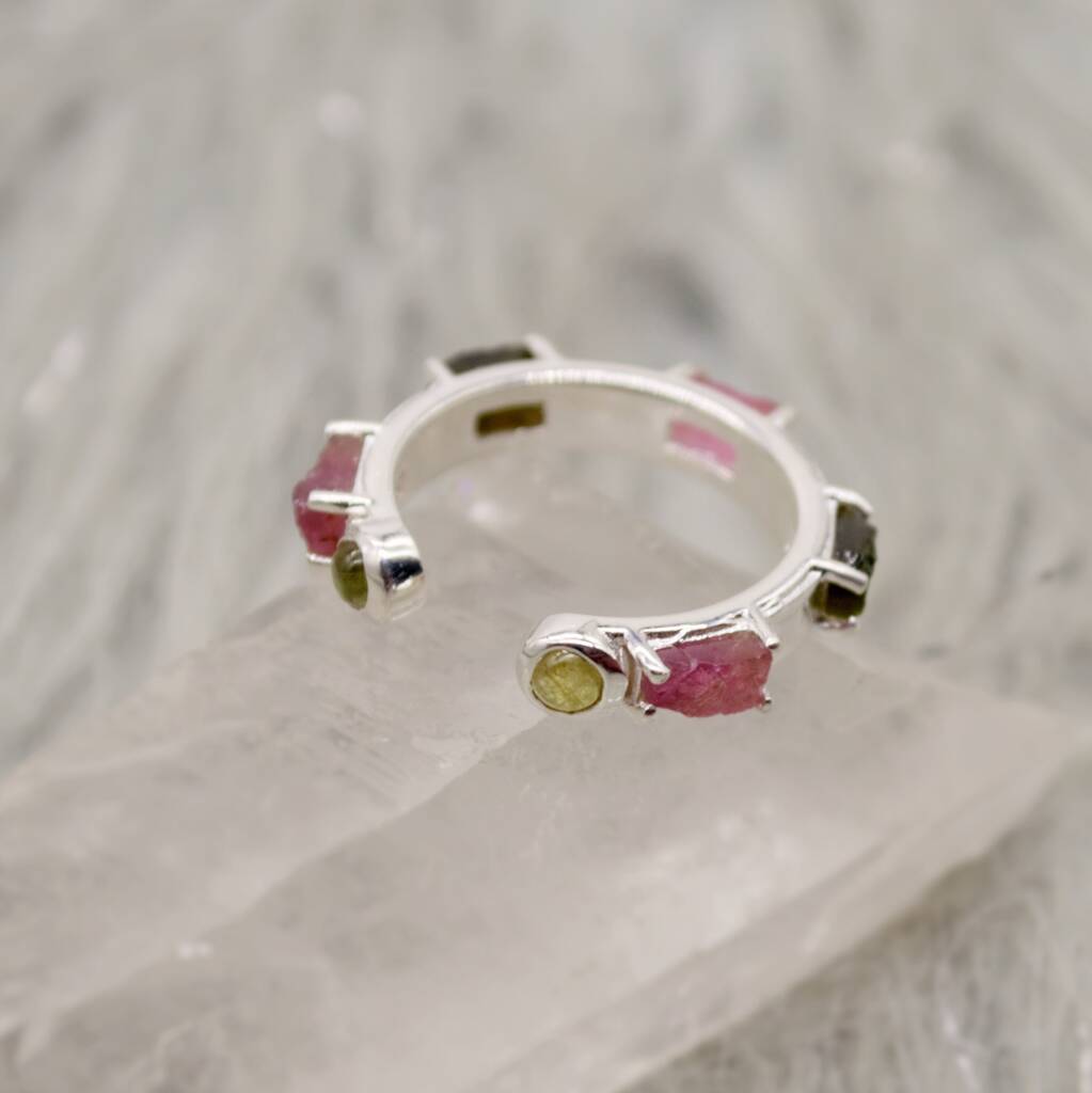Pink Black Tourmaline Sterling Silver Open Ring, 1 of 12