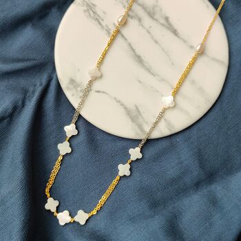 Gold White Enamel Clover Shamrock Choker Necklace, 2 of 7
