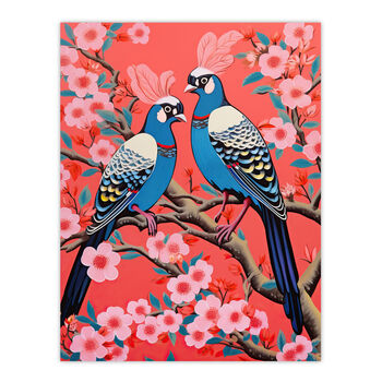 Cherry Blossom Chichi Birds Pink Blue Wall Art Print, 6 of 6