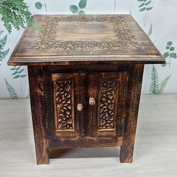 Farmhouse Moroccan Design Inspired Carved Side Table, 3 of 7