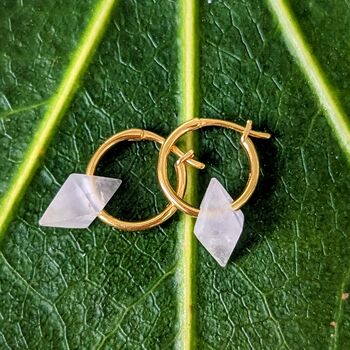 'The Octahedron' Rose Quartz Hoop Gold Plated Earrings, 4 of 6