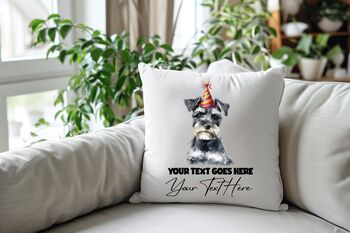 Personalised Miniature Schnauzer Birthday Congratulations Party Cushion, 2 of 2