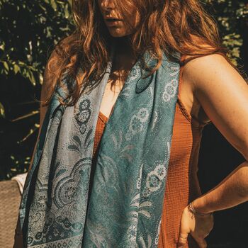 Turquoise Vintage Lace And Paisley Tassel Pashmina, 3 of 7