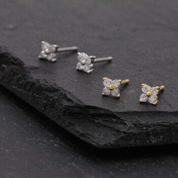 Sterling Silver Very Tiny Hydrangea Flower Stud Earrings With Sparkly Cz Crystals, 5 of 12