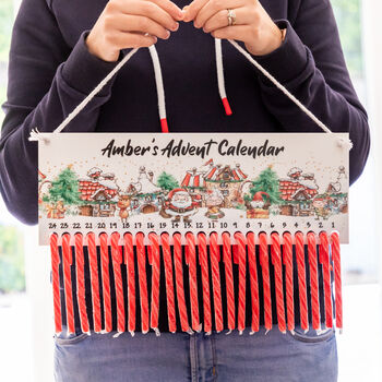 Personalised Candy Cane Advent Calendar Santa's Village, 4 of 5