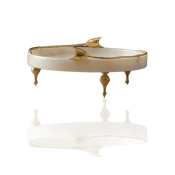 White Marble Footed Serving Tray With Twin Tulip Detail, 2 of 2
