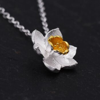 Sterling Silver Daffodil Flower Pendant Necklace, 2 of 9