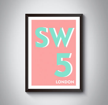Sw5 Kensington, London Postcode Typography Print, 3 of 8