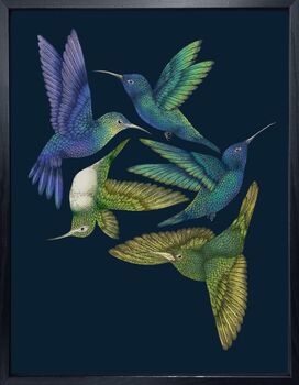'Antique Hummingbirds I Indigo' Fine Art Print, 2 of 4