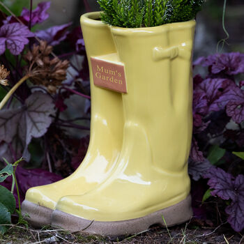 Set Of Two Personalised Yellow Welly Boots Planters, 5 of 10