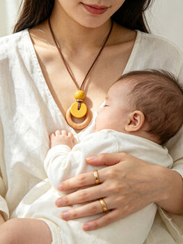 Mustard Nursing And Teething Necklace With Engraving, 2 of 3