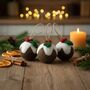 Handmade Felt Christmas Pudding Baubles, Set Of Three, thumbnail 1 of 5
