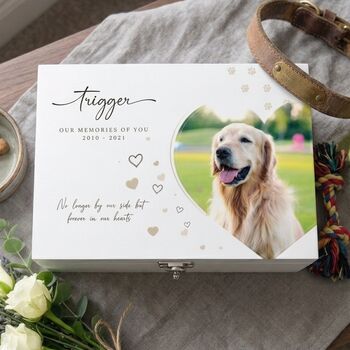 Personalised Pet Photo Memorial White Wooden Keepsake Box Three Sizes 22cm | 27cm | 30cm, 2 of 10