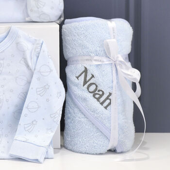 Personalised Towel And Comforter Blue Baby Gift Set, 9 of 11