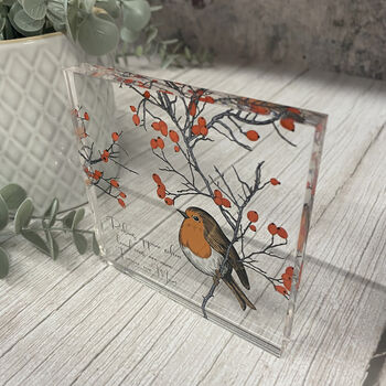 Personalised Robins Appear Memorial Acrylic Block Sign, 5 of 6