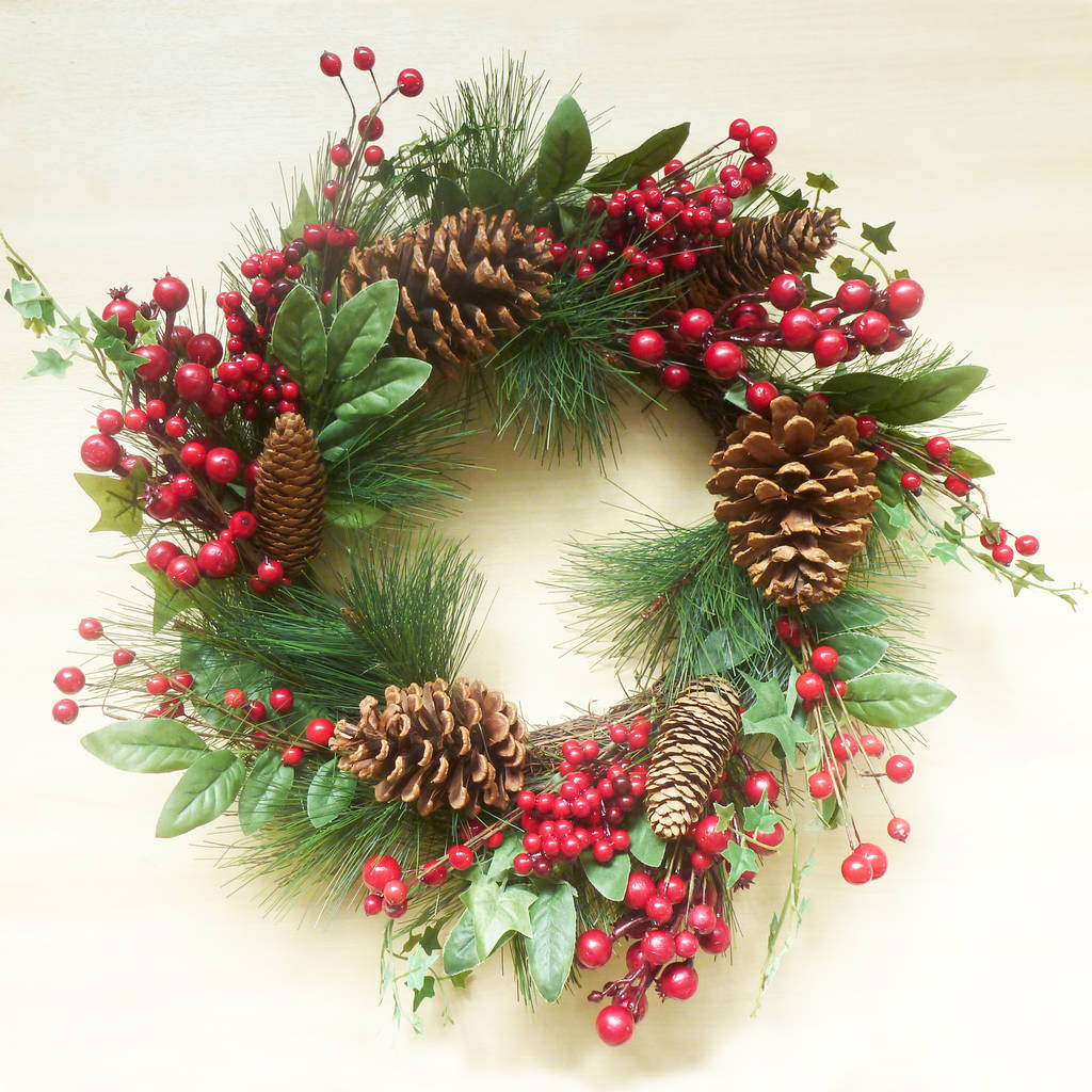 Red Berry And Pine Cone Wreath By Country Heart 